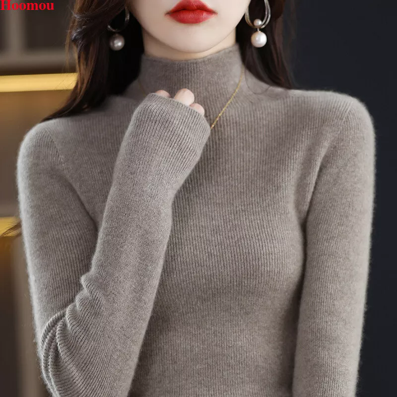 Fall Winter Korean Women Knit Top Mock Neck Slim Pullover Sweater Shirt Blouse